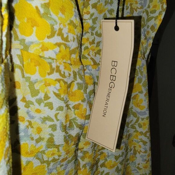 BCBG Eneration Women's Ruffle Strap Square Neck yellow Floral Midi Dress… - Picture 4 of 12